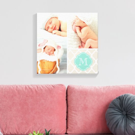 クローバーモノグラムベビーフォトコラージュ子供部屋アート キャンバスプリント (インサイチュ (リビング))