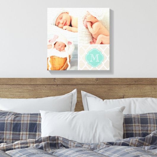 クローバーモノグラムベビーフォトコラージュ子供部屋アート キャンバスプリント (インサイチュ (寝室))