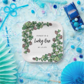 クローバーラッキーワンガールファースト誕生日 ペーパープレート (パーティー)