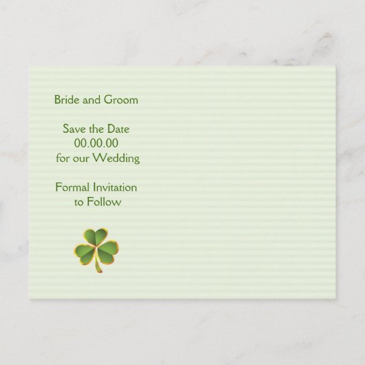 クローバーリースとイニシャル結婚式日付を保存 案内ポストカード (裏面)
