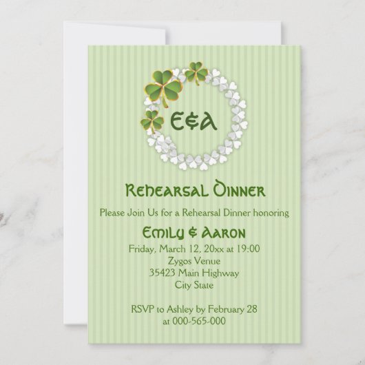 クローバーリース&イニシャル結婚ズのリハーサルディナー 招待状 (正面)