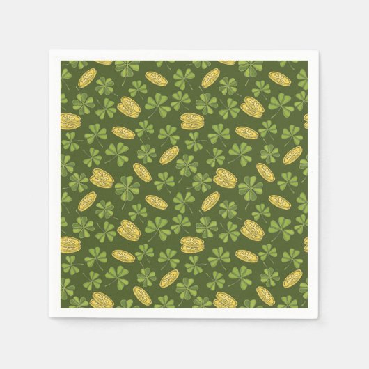 クローバーリーフと金ゴールドコインパターン スタンダードカクテルナプキン (正面)