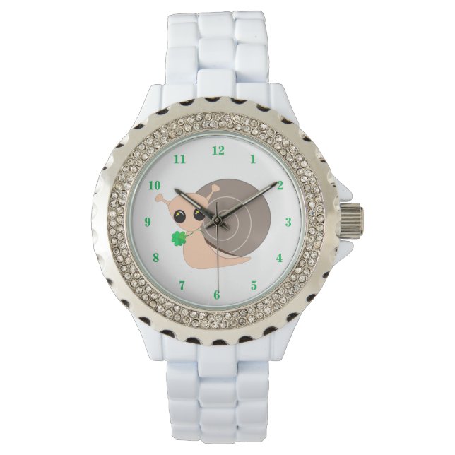 クローバー付きカタツムリ – ラッキーカタツムリ 腕時計 (正面)