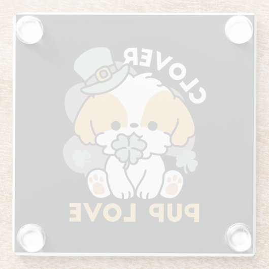 クローバー付きラッキーアップ – 聖パトリックの日の贈り物 ガラスコースター (裏面)