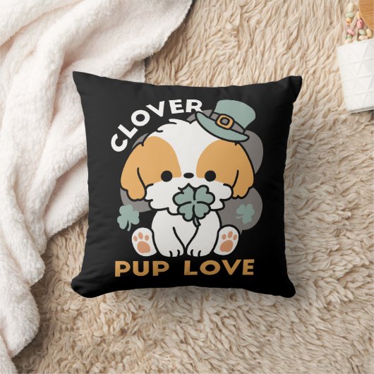 クローバー付きラッキーアップ – 聖パトリックの日の贈り物 クッション (ブランケット)