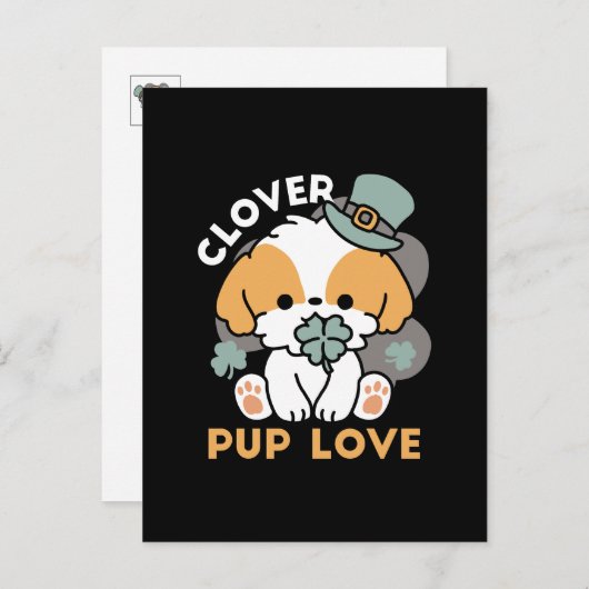 クローバー付きラッキーアップ – 聖パトリックの日の贈り物 ポストカード (正面/裏面)