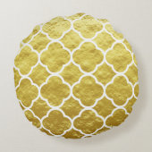 クローバー金箔パターンゴールデンホワイトエレガント ラウンドクッション (裏面)