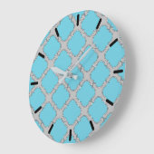 クローバー青と灰色 ラージ壁時計 (傾斜)