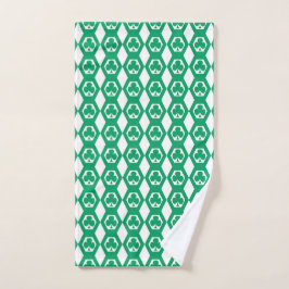 クローバー グリーン ホワイト 六角形 パターン ハンドタオル