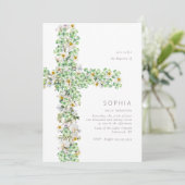 クローバー ワイルドフラワーの十字架 洗礼 命名式 招待状 (スタンド正面)