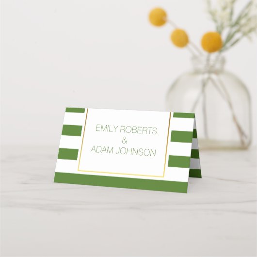 クローバー、緑のストライプアイリッシュ結婚の折り畳まれた護衛 プレイスカード (裏面)