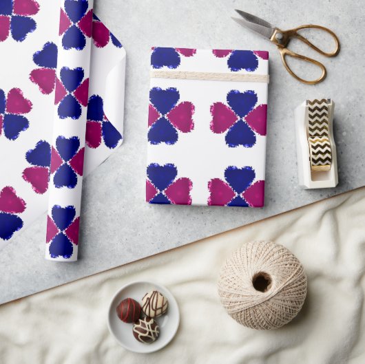 クローバ絵を描ーハート ラッピングペーパー (クラフト)