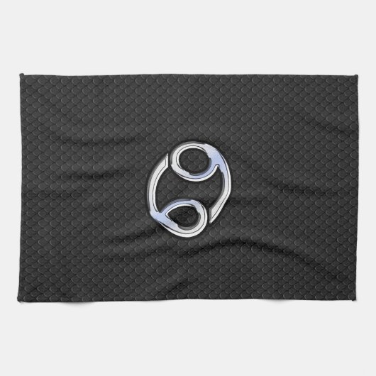 クロームのような癌〔占星術の〕十二宮図のサインのスネークスキンスタイル キッチンタオル (横)