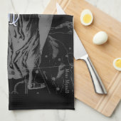 クロームのような《星座》乙女座〔占星術の〕十二宮図サインオンブラックヘベリウス キッチンタオル (四つ折り)