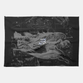 クロームのような《星座》乙女座〔占星術の〕十二宮図サインオンブラックヘベリウス キッチンタオル (横)