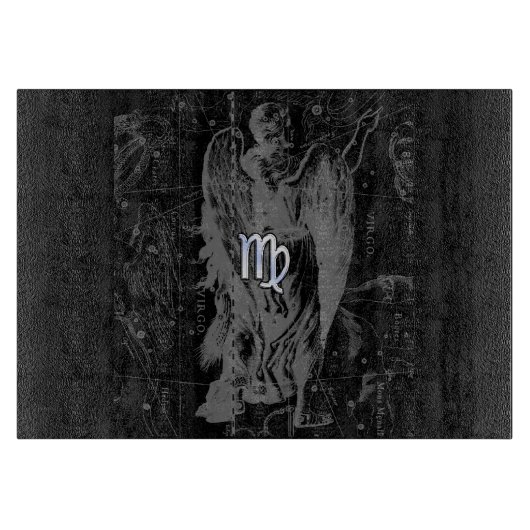 クロームのような《星座》乙女座〔占星術の〕十二宮図Heveliusのブラックサイン カッティングボード (正面)