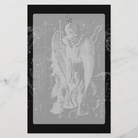 クロームのような《星座》乙女座〔占星術の〕十二宮図Heveliusのブラックサイン 便箋 (正面)