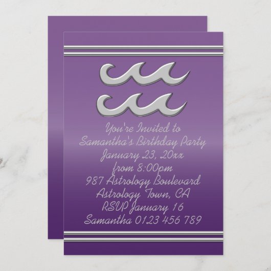 クロームのアクエリアスのアメジスト効果誕生日 招待状 (正面/裏面)