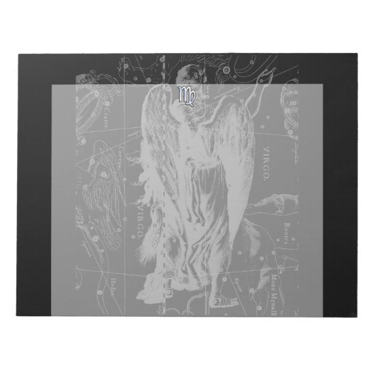 クロームは《星座》乙女座〔占星術の〕十二宮図Heveliusのサイン ノートパッド (正面)