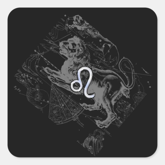 クロームスタイルレオ〔占星術の〕十二宮図マップHevelius 1690 スクエアシール (正面)