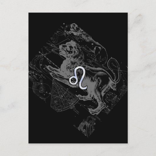 クロームスタイルレオ〔占星術の〕十二宮図マップHevelius 1690 ポストカード (正面)