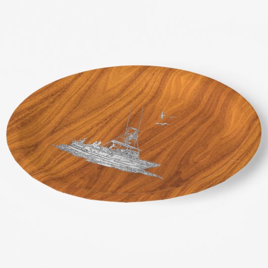 クロームライク魚釣りボートのチークウッド ペーパープレート (アングル)