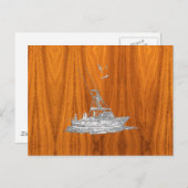 クロームライク魚釣りボートのチークウッド ポストカード (正面/裏面)