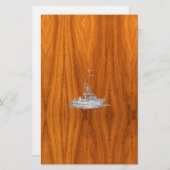 クロームライク魚釣りボートのチークウッド 便箋 (正面/裏面)