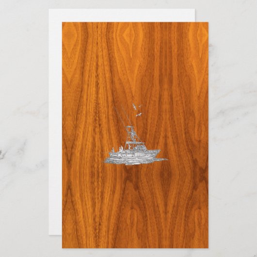 クロームライク魚釣りボートのチークウッド 便箋 (正面/裏面)