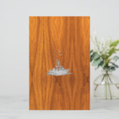 クロームライク魚釣りボートのチークウッド 便箋 (スタンド正面)