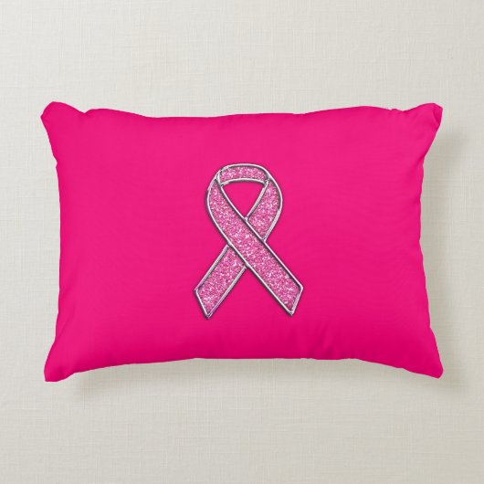 クローム鮮やかグリッタースタイルピンクリボン認識度 アクセントクッション (正面)