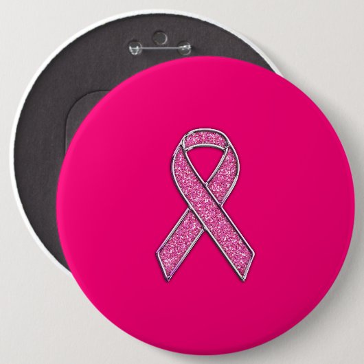 クローム鮮やかグリッタースタイルピンクリボン認識度 缶バッジ (正面&裏面)