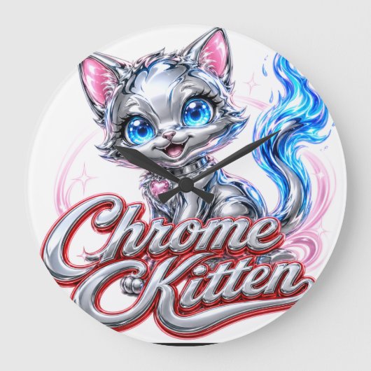クローム+キティ壁掛け時計 - アクリル製 ラージ壁時計 (正面)