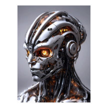 クローム・サイボーグ オレンジ輝き SF AI ポートレート