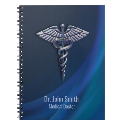 クローム ダーク カデュケウス ホログラフィック 3D 医療 ノートブック (正面)