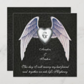 クローム&レザーフェイクウィングハート招待状 招待状 (正面/裏面)