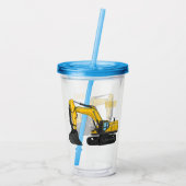 クローラー掘削機の漫画イラストレーション アクリルタンブラー (裏面)