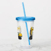 クローラー掘削機の漫画イラストレーション アクリルタンブラー (左)