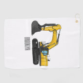 クローラー掘削機の漫画イラストレーション ゴルフタオル (横)