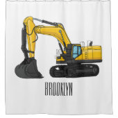 クローラー掘削機の漫画イラストレーション シャワーカーテン (正面)