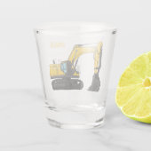 クローラー掘削機の漫画イラストレーション ショットグラス (裏面)