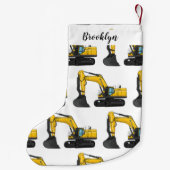 クローラー掘削機の漫画イラストレーション スモールクリスマスストッキング (裏面)