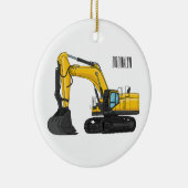 クローラー掘削機の漫画イラストレーション セラミックオーナメント (右)