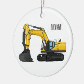 クローラー掘削機の漫画イラストレーション セラミックオーナメント (左)