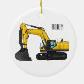 クローラー掘削機の漫画イラストレーション セラミックオーナメント (裏面)