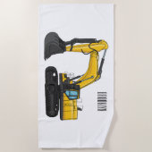 クローラー掘削機の漫画イラストレーション ビーチタオル (正面)