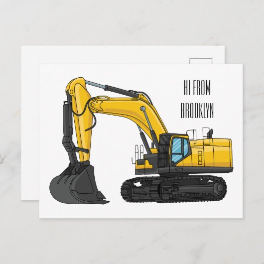 クローラー掘削機の漫画イラストレーション ポストカード (正面/裏面)