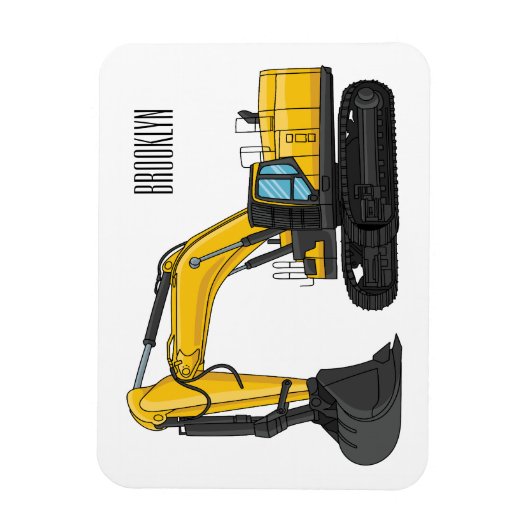 クローラー掘削機の漫画イラストレーション マグネット (縦)