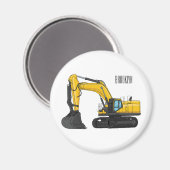 クローラー掘削機の漫画イラストレーション マグネット (正面/裏面)