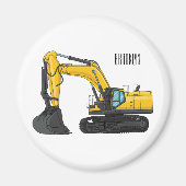 クローラー掘削機の漫画イラストレーション マグネット (正面)